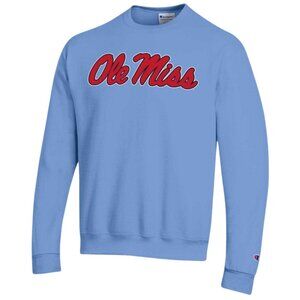 Champion Ole Miss PowerBlend Fleece Crew Neck Sweatshirt Men's Large Blue Sporty